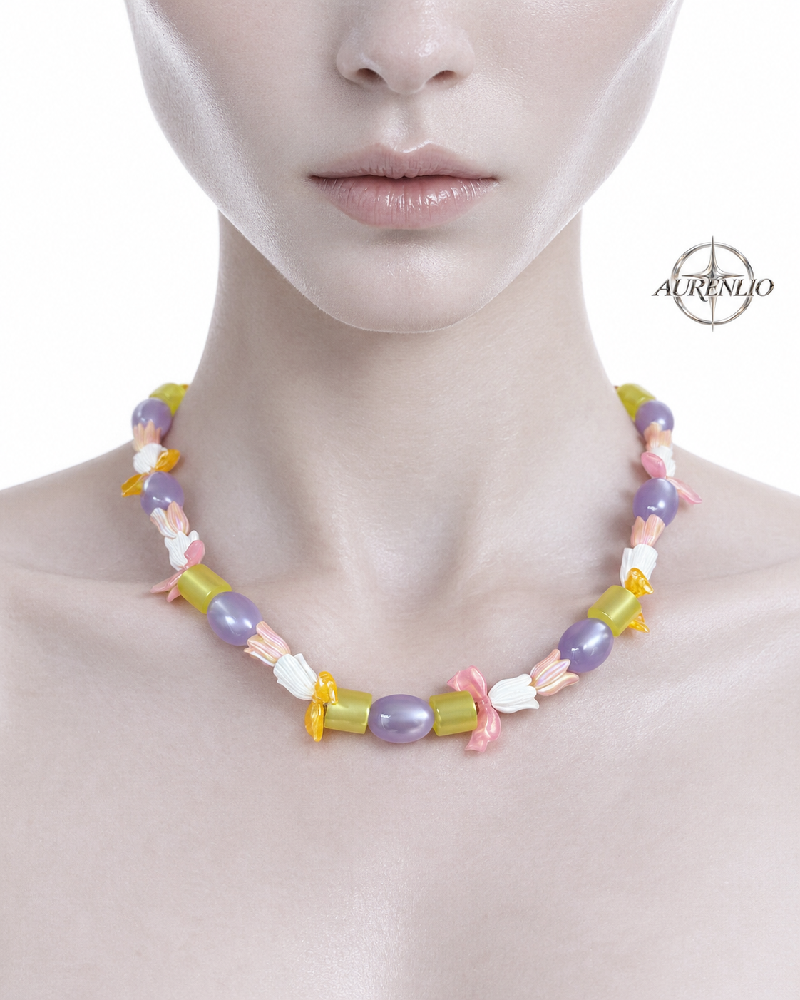 TULIA — Multicolour Tulip & Bow Beaded Necklace