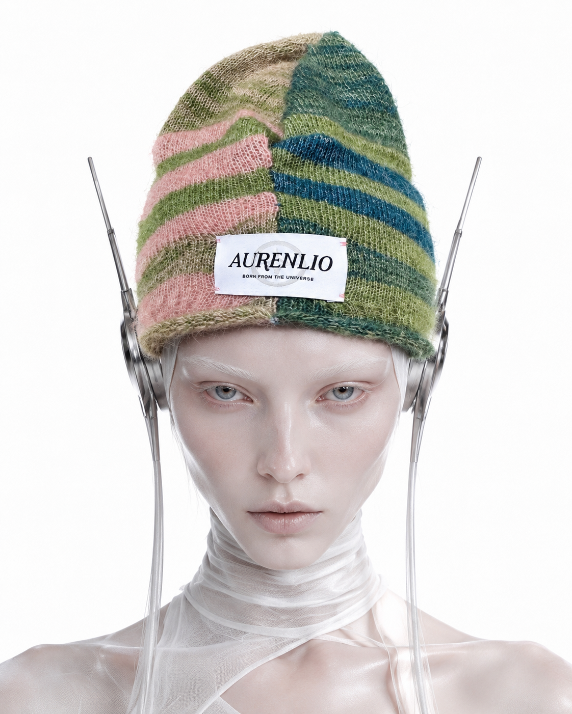 MIRA — Asymmetric Contrast-Stripe Knit Beanie