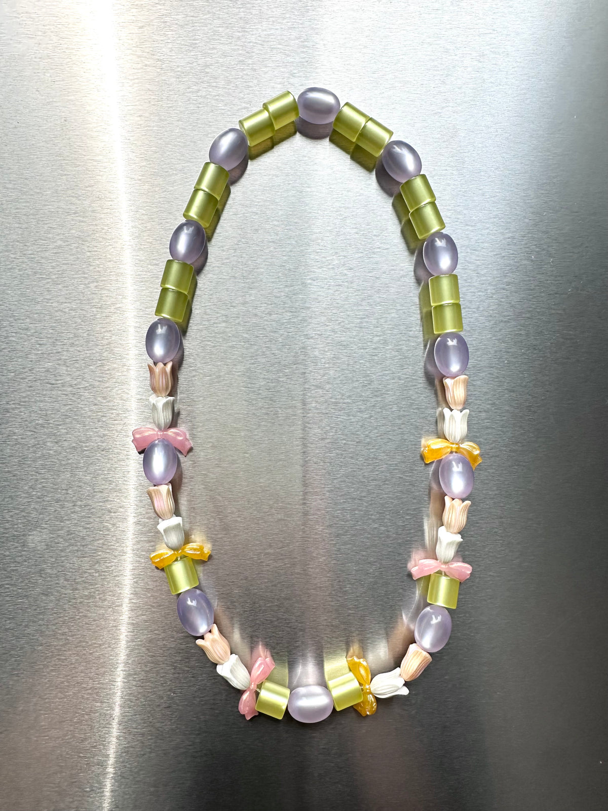 TULIA — Multicolour Tulip & Bow Beaded Necklace