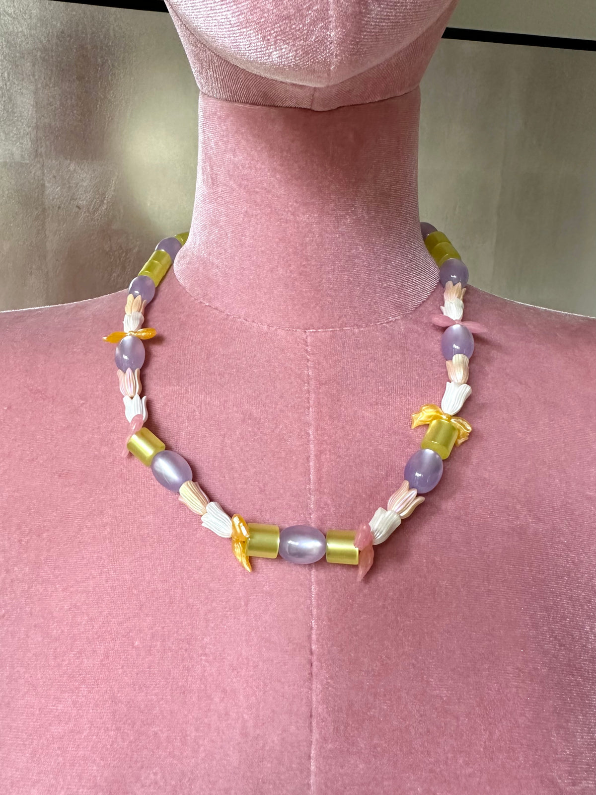 TULIA — Multicolour Tulip & Bow Beaded Necklace