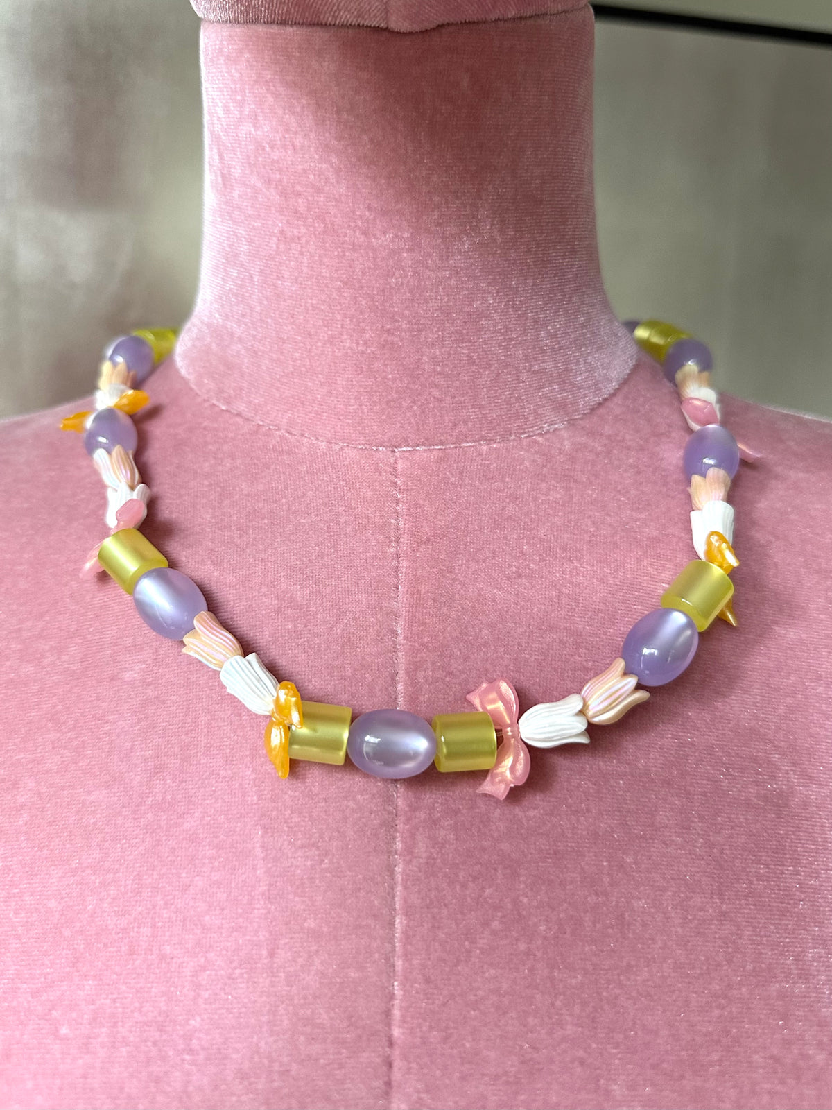 TULIA — Multicolour Tulip & Bow Beaded Necklace
