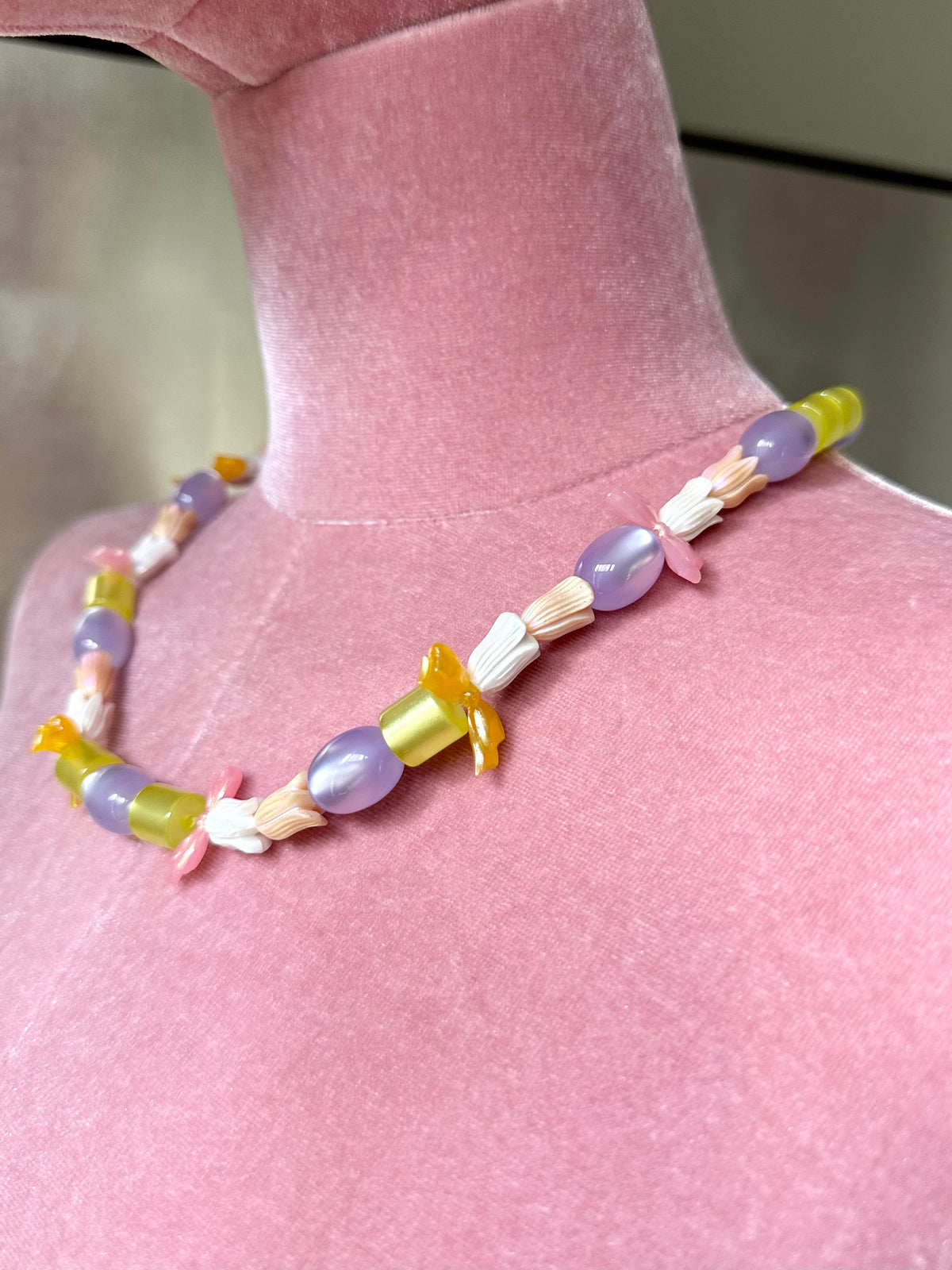 TULIA — Multicolour Tulip & Bow Beaded Necklace