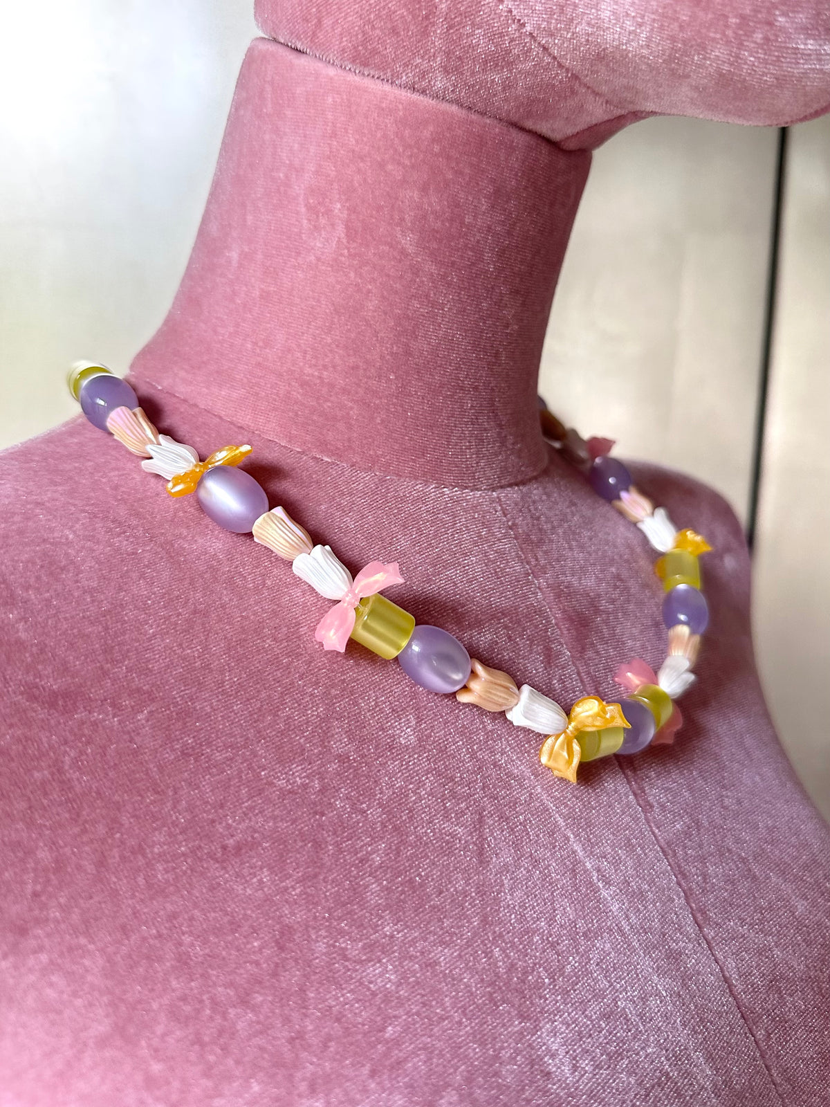 TULIA — Multicolour Tulip & Bow Beaded Necklace