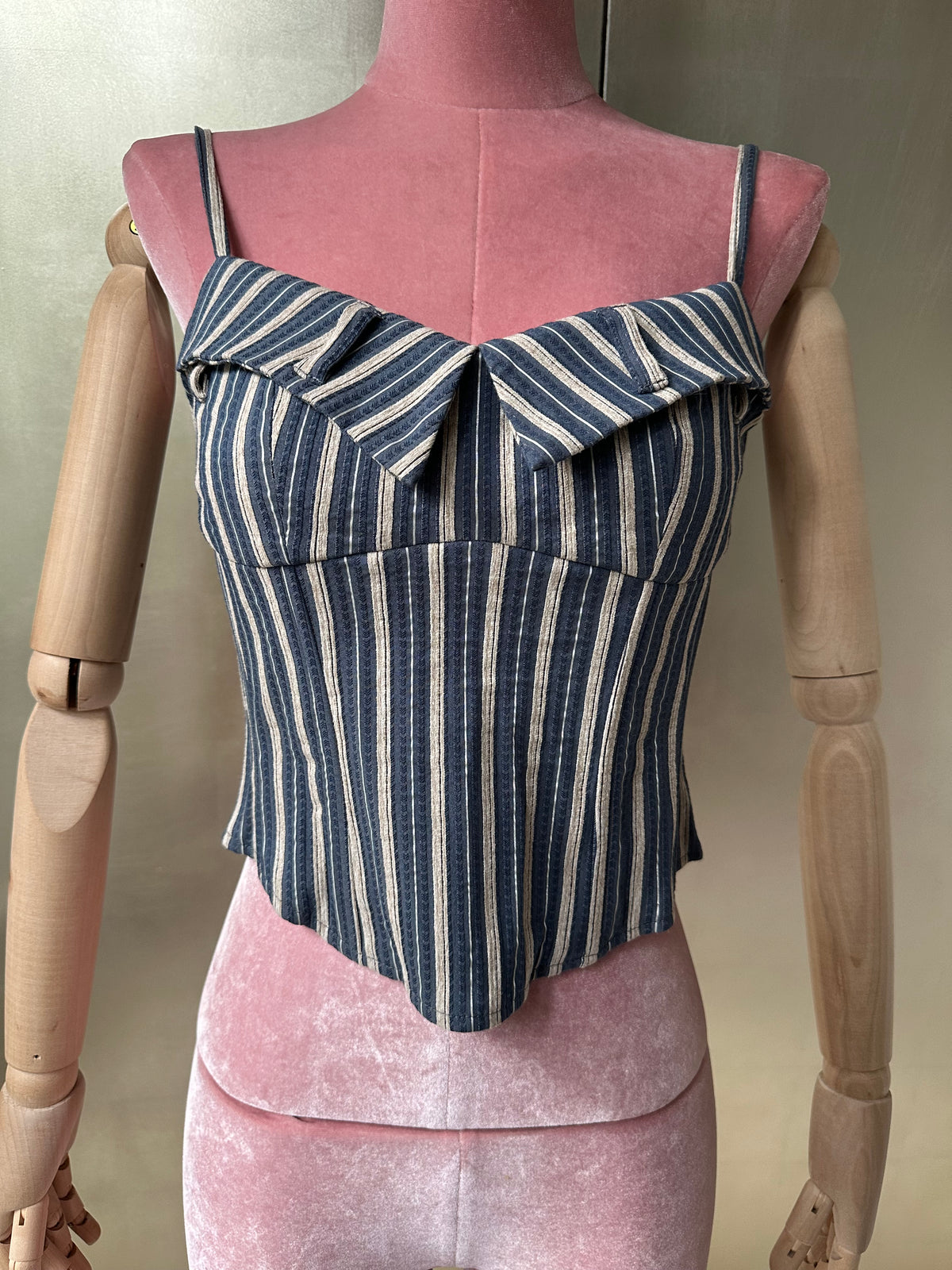STRIÉ — Reworked Striped Shirt Corset with Key Charm Belt