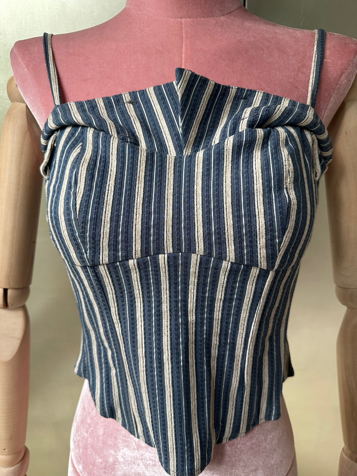 STRIÉ — Reworked Striped Shirt Corset with Key Charm Belt