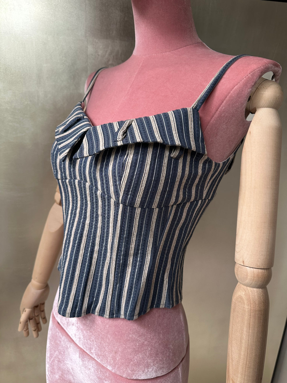 STRIÉ — Reworked Striped Shirt Corset with Key Charm Belt