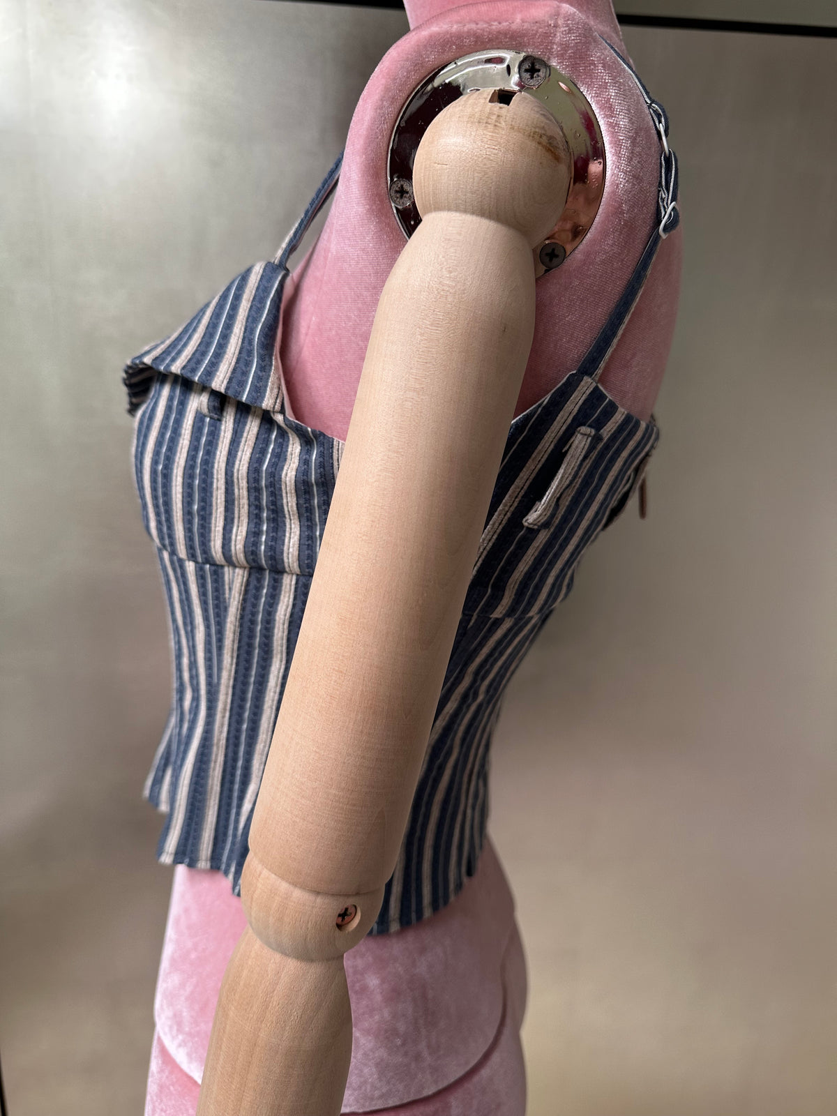 STRIÉ — Reworked Striped Shirt Corset with Key Charm Belt