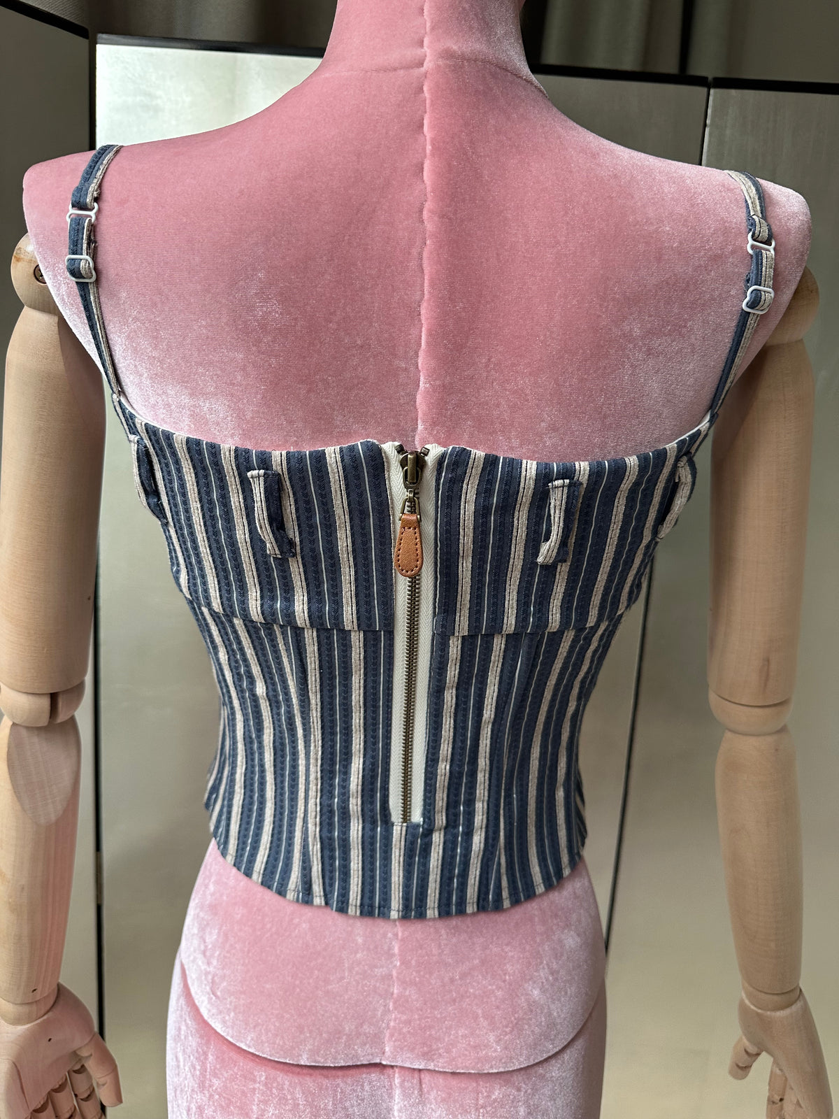 STRIÉ — Reworked Striped Shirt Corset with Key Charm Belt