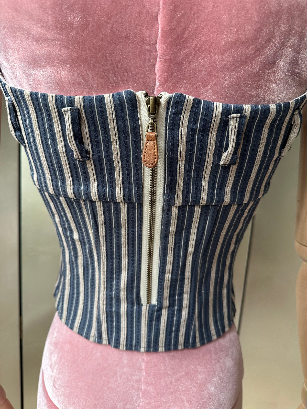 STRIÉ — Reworked Striped Shirt Corset with Key Charm Belt