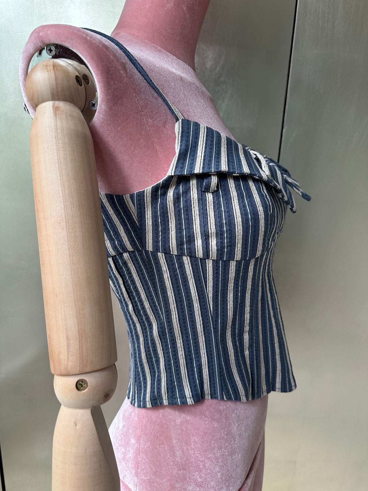 STRIÉ — Reworked Striped Shirt Corset with Key Charm Belt