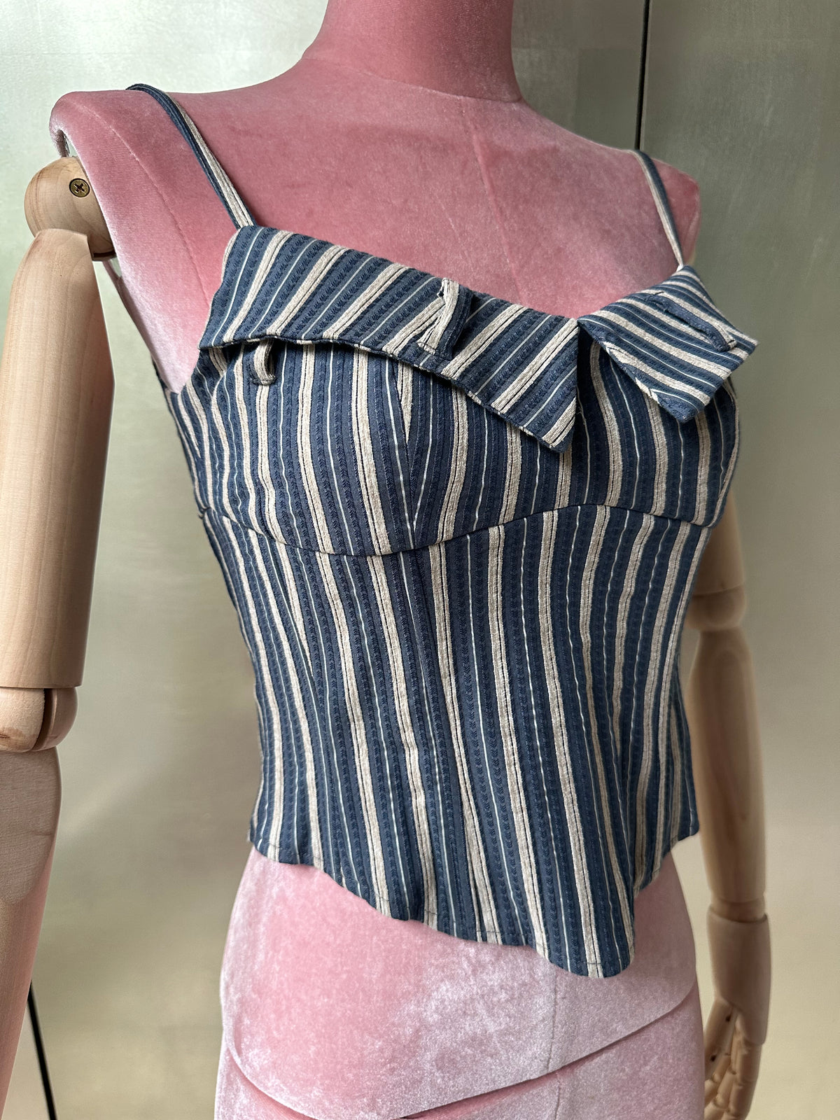 STRIÉ — Reworked Striped Shirt Corset with Key Charm Belt