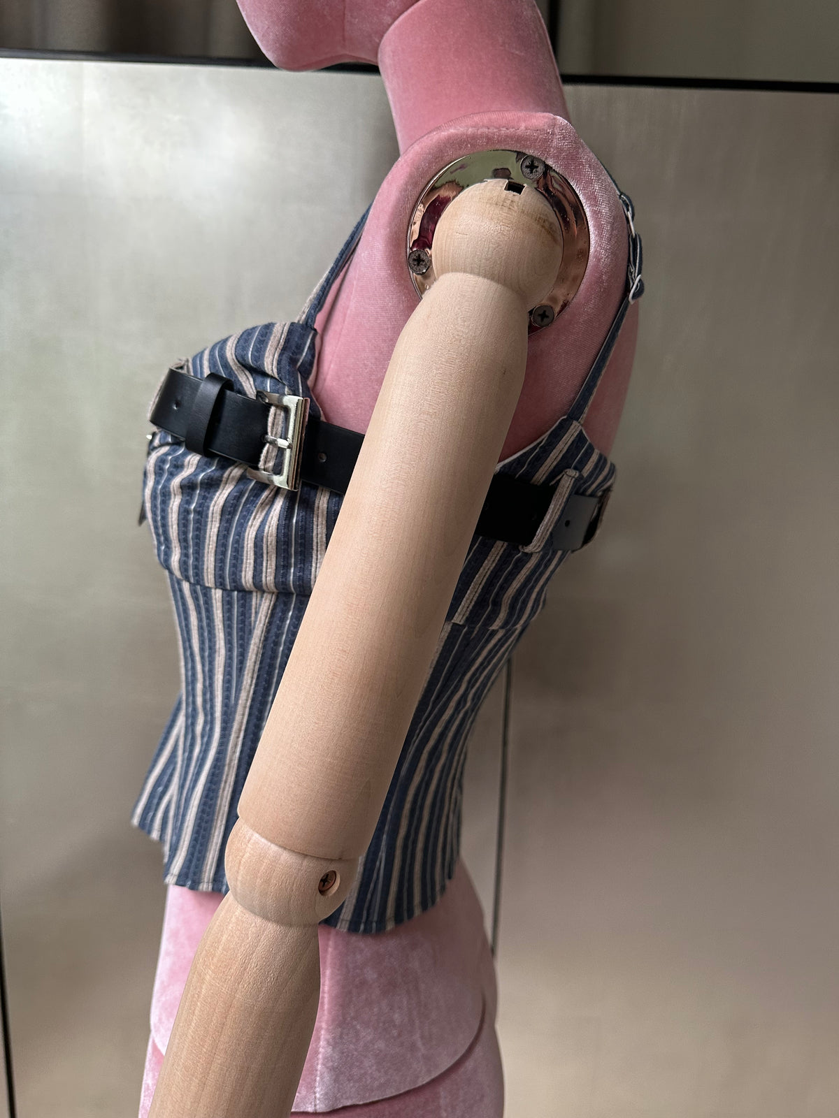 STRIÉ — Reworked Striped Shirt Corset with Key Charm Belt
