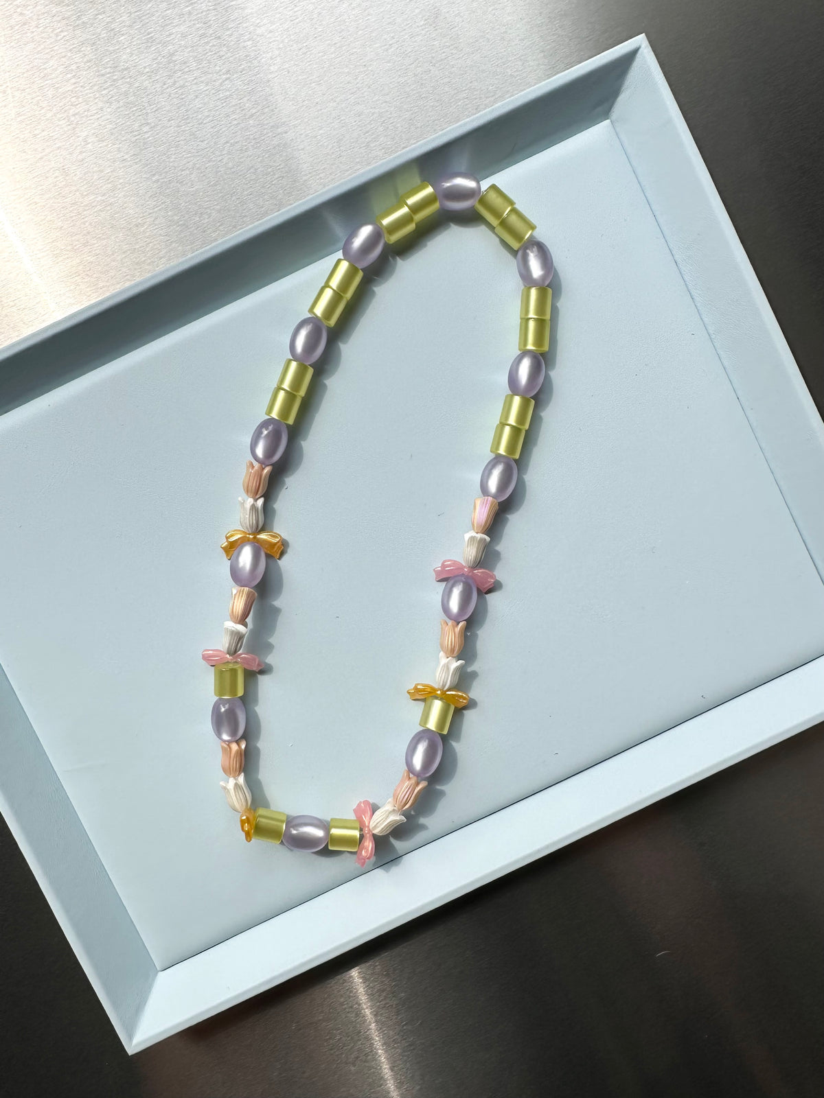 TULIA — Multicolour Tulip & Bow Beaded Necklace