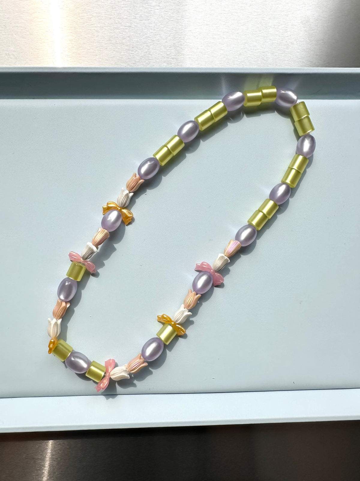 TULIA — Multicolour Tulip & Bow Beaded Necklace