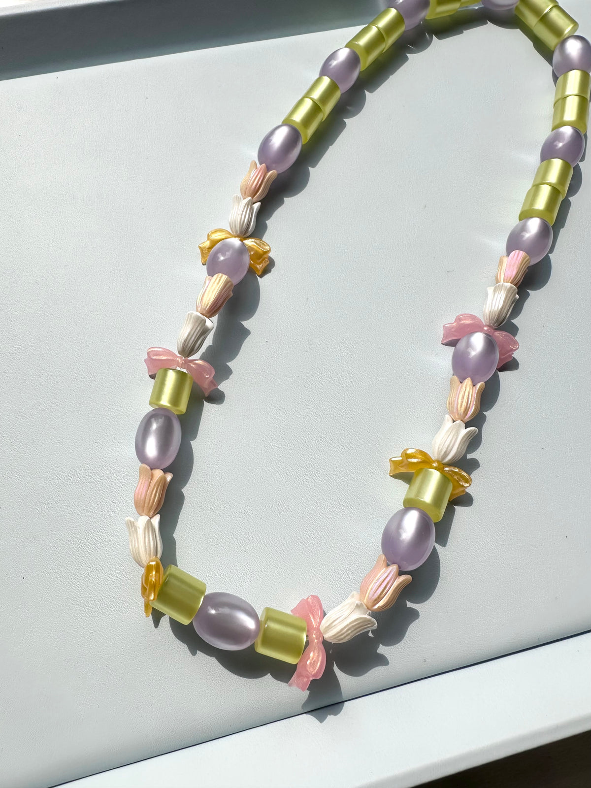 TULIA — Multicolour Tulip & Bow Beaded Necklace