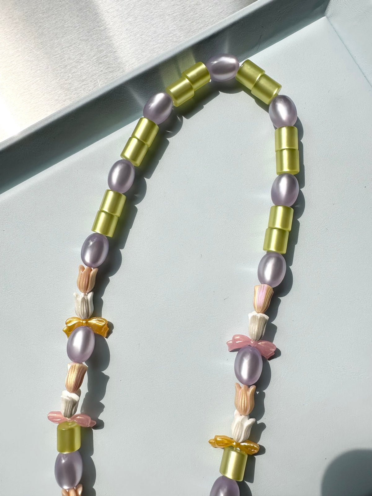 TULIA — Multicolour Tulip & Bow Beaded Necklace