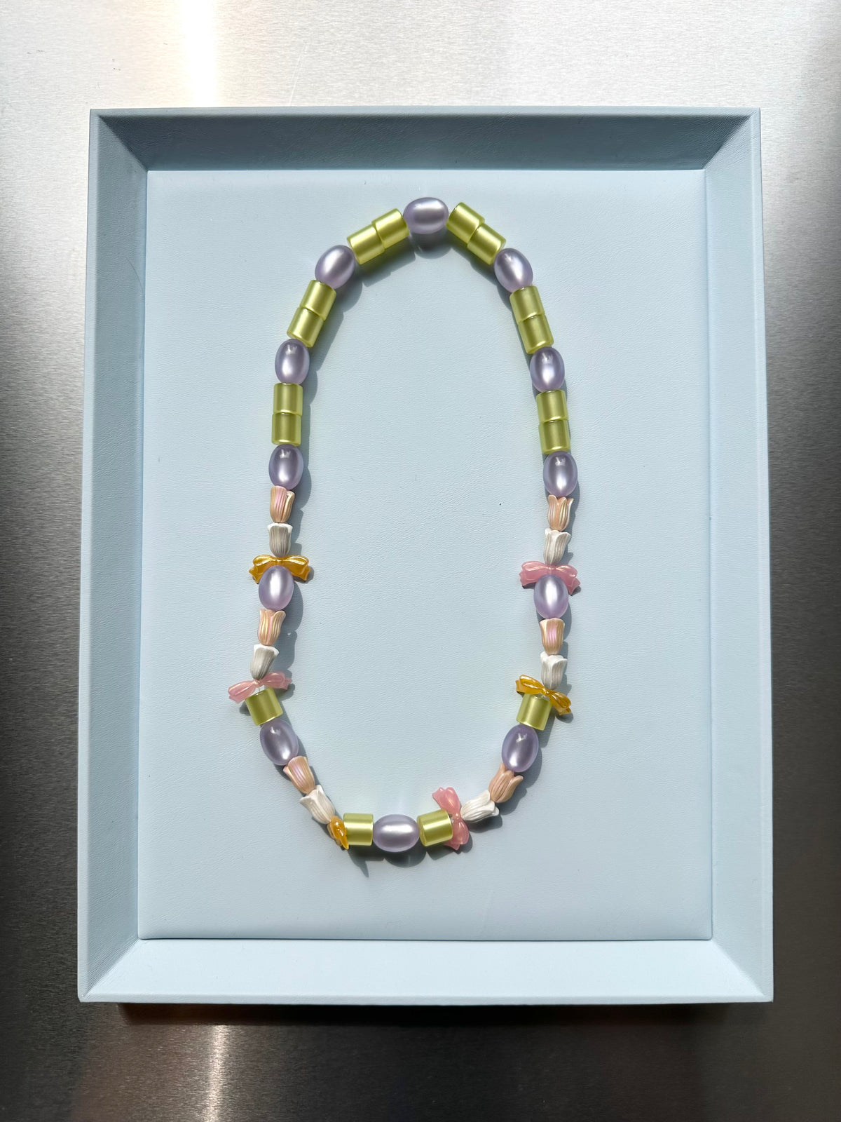 TULIA — Multicolour Tulip & Bow Beaded Necklace