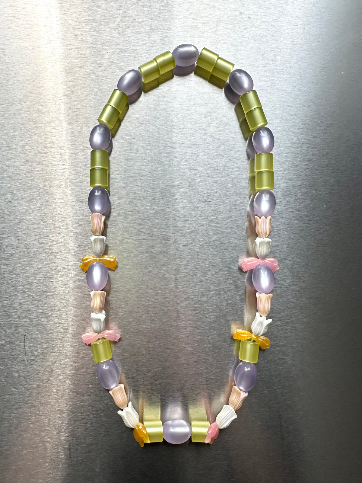 TULIA — Multicolour Tulip & Bow Beaded Necklace