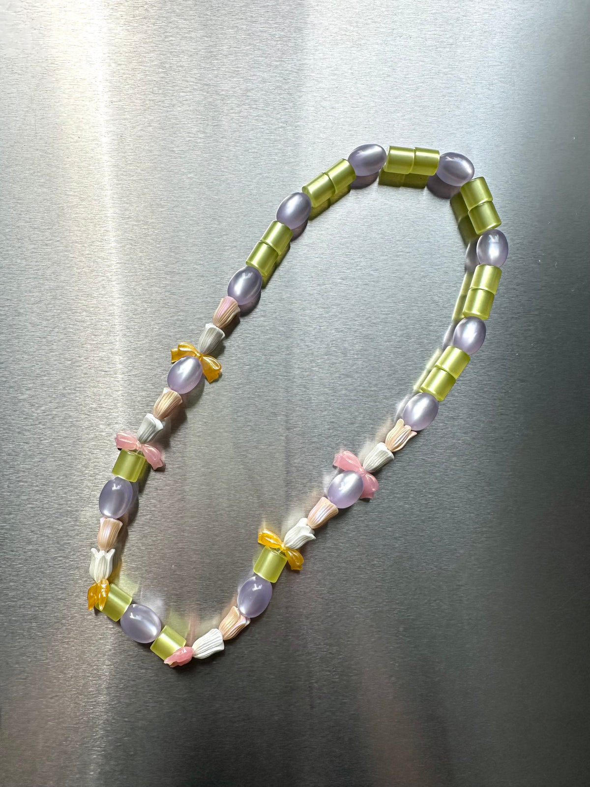TULIA — Multicolour Tulip & Bow Beaded Necklace