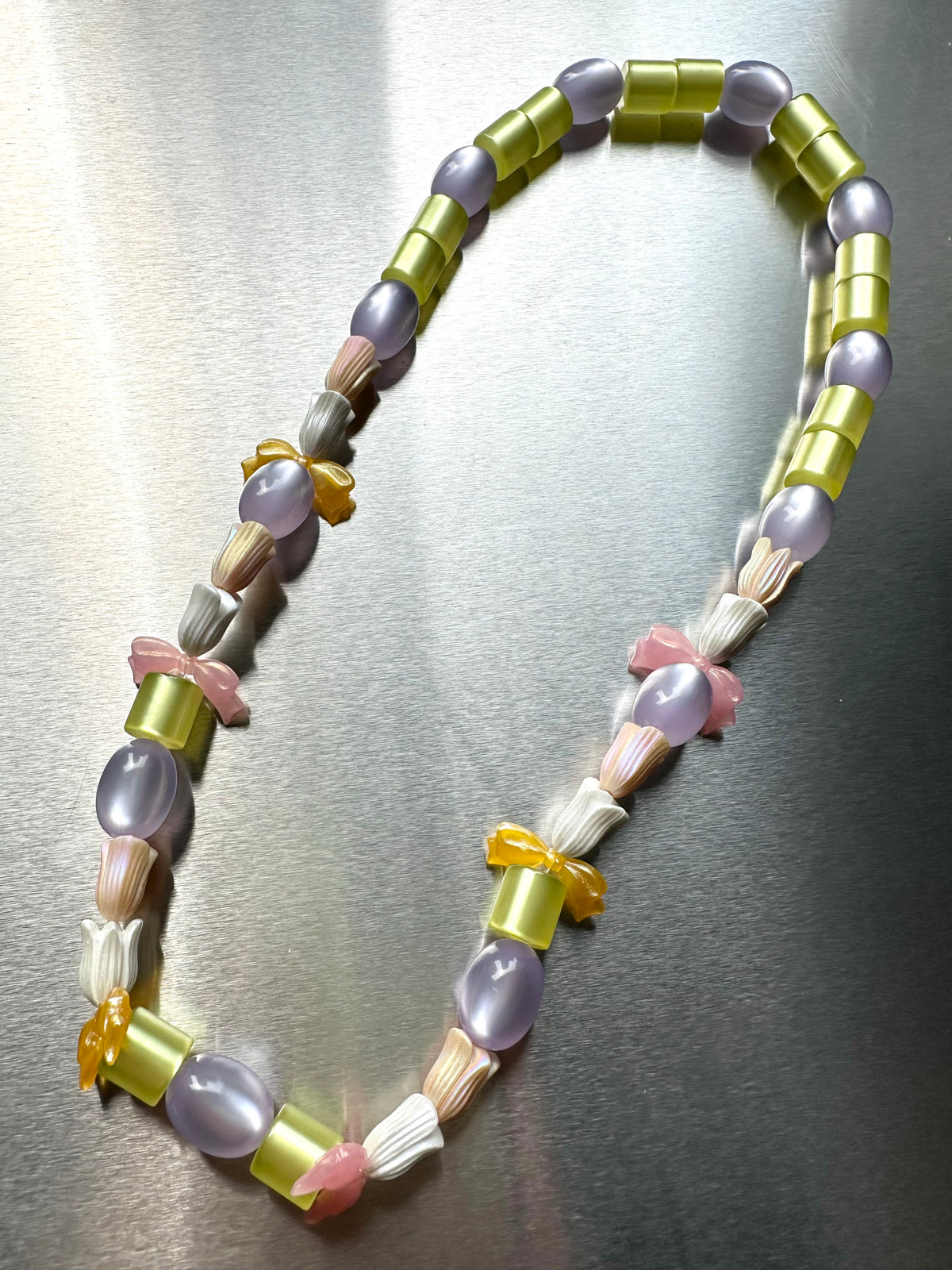 TULIA — Multicolour Tulip & Bow Beaded Necklace